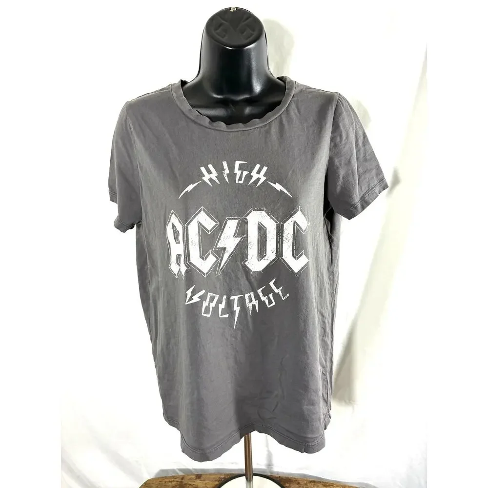 AC/DC High Voltage Distressed Graphic T Shirt Gray
